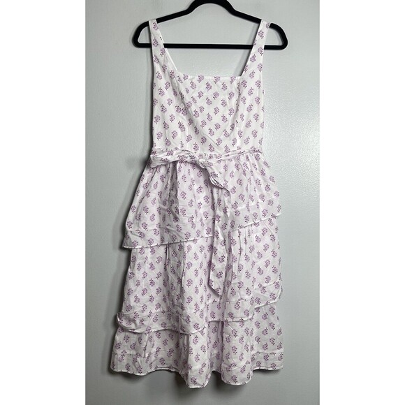 J. CREW Sleeveless Belted Tiered Midi Dress Size 4 White NEW Floral Preppy CK670 - Picture 2 of 13